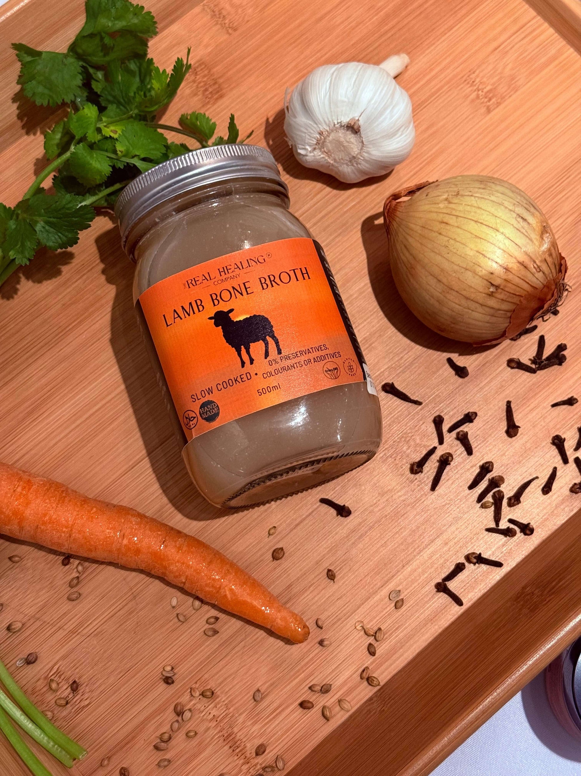Real Healing Organic Lamb Bone Broth in glass jar - 500 ml